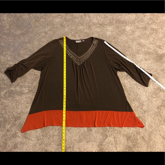 Avenue Top Blouse Size 30/32 Chic Brown Orange Stretchy Embellished - Picture 4 of 12